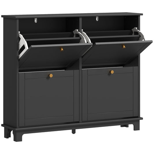 Narrow Shoe Storage Cabinet, Slim Shoe Cabinet with 4 Flip Drawers, Adjustable Shelves for 16 Pairs of Shoes, Black