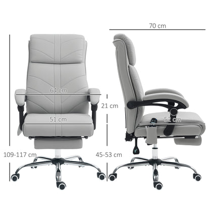 Faux Leather Massage Office Chair | 4 Point Vibration | Lumbar Heat | 3 Modes & Timer | Remote | 135° Recline & Footrest | 45-53cm Seat Height | 120kg | Light Grey