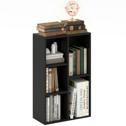 2-Tier Bookshelf with 5 Compartments - White / Black