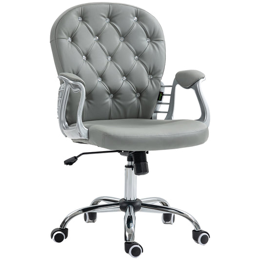 Vinsetto Retro Vintage Style Office Chair Ergonomic 360° Swivel PU Diamante Padded Base 5 Castor Wheels for Home Work Grey