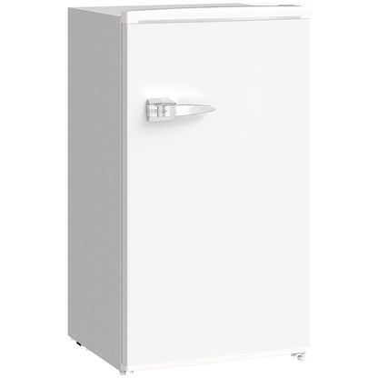 Under Counter Fridge, 85L Small Retro Vintage Style Refrigerator with Chiller Box, Adjustable Thermostat, Glass Shelves, White