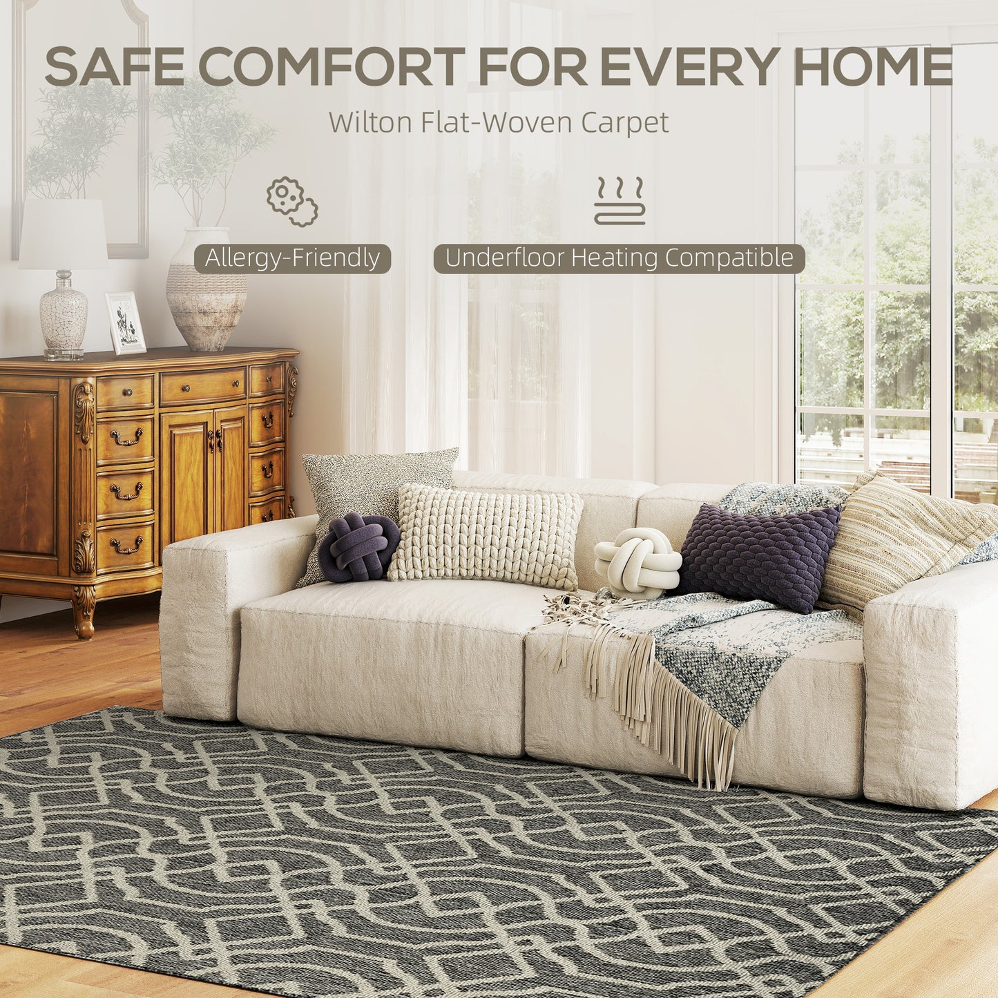 UV Resistant Indoor & Outdoor Area Rug, Easy-Cleaning Machine Washable Rug with Geometric Pattern for Patio, Garden, Kitchen, Bathroom or Living Room, 230 x 160 cm, Grey