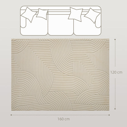 Modern Geometric Jacquard Rug | 15mm Plush Pile | Non-Slip Cotton-Polyester Backing | Reinforced Edges | 160x120cm | Cream