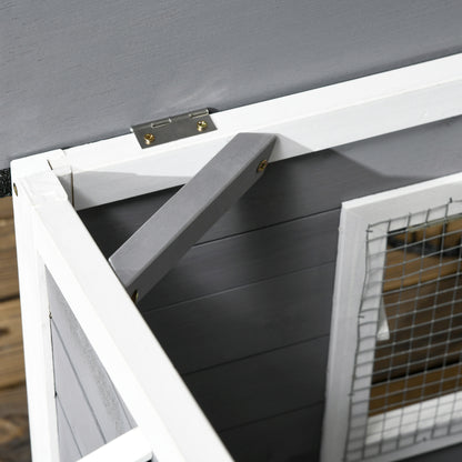 Wooden Dog Kennel | Asphalt Roof | Openable Top | Door Curtain | 2 Windows | Raised Base | Removable Tray | Small Dogs up to 15kg | 97 x 72 x 65cm | Grey