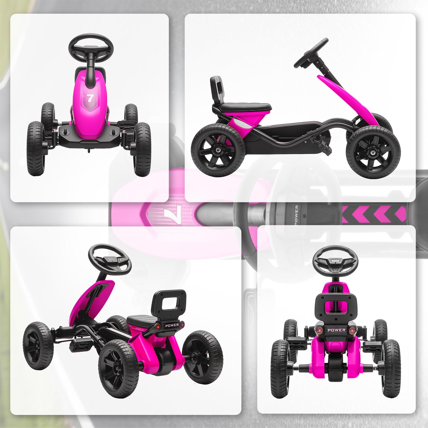 AIYAPLAY Pedal Go Kart for Kids 2-5 Years, with Silent EVA Wheels, Metal Frame, Pink / Blue / Yellow / Green