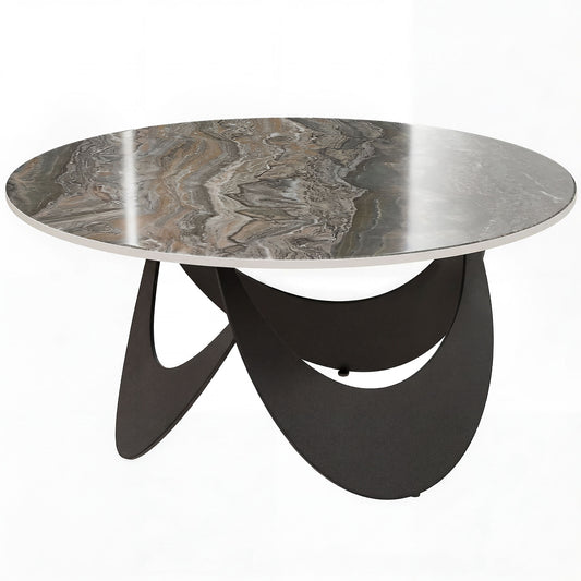 Sintered Stone Coffee Table | 80x80x40cm | Heat Resistant | Water-Glazed | Welded Metal Frame | Adjustable Feet | 40kg | Brown & Black