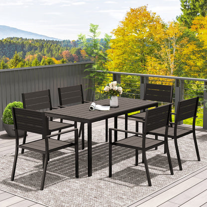 Outsunny 7 Piece Garden Furniture Set, 160 x 80 cm Rectangle Table and 6 Stackable Chairs Set, Outdoor Dining Set for Balcony, Deck, Dark Brown