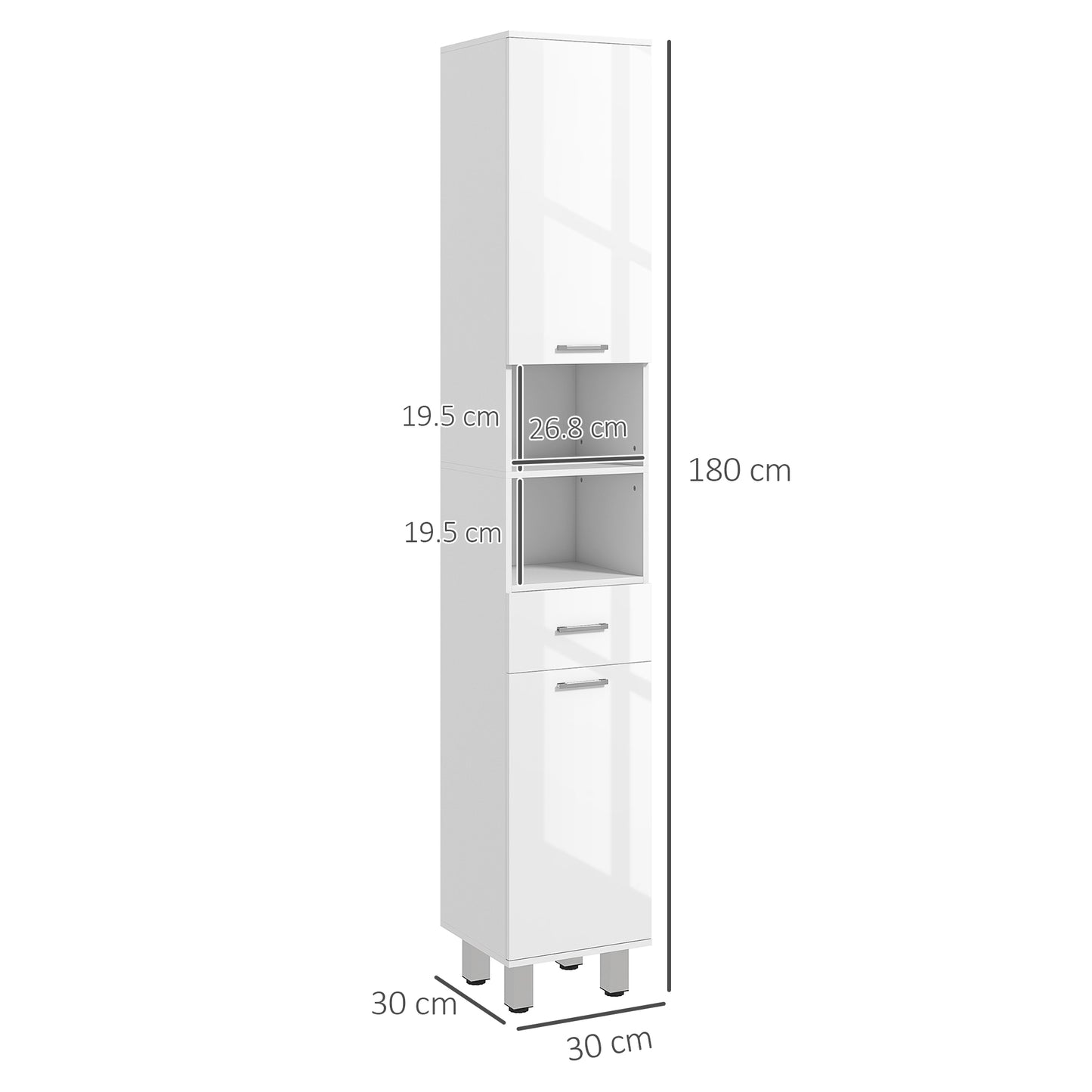 Kleankin 71" Tall Slim Bathroom Storage Cabinet, Tall Narrow Cupboard with Drawer, Open Shelves, 2 Doors Cabinets and Adjustable Shelves for Kitchen - White