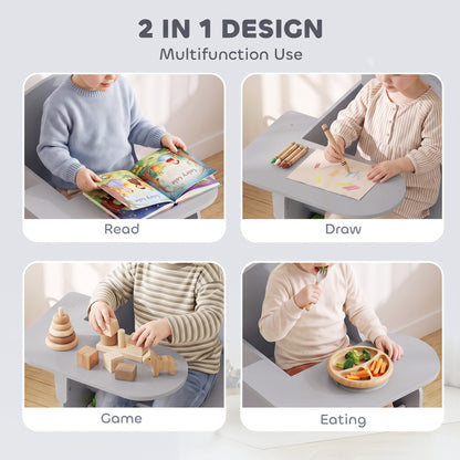 Kids Table and Chair Set | Grey Children's Desk with Storage Bin for Ages 3-5 | 2-in-1 Creative Activity Furniture