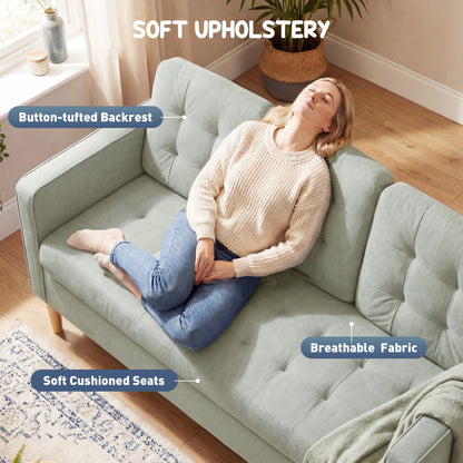 3-Seater Sofa with Hidden Under-Seat Storage | Button-Tufted | Snow Flannel | Eucalyptus Frame | 100kg per Seat | 169cm | Light Grey