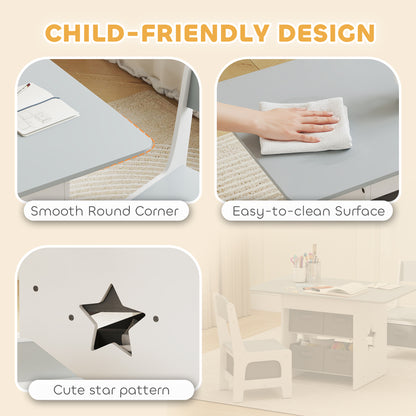 AIYAPLAY Kids Table and Chair Set, Toddler Table and 2 Chairs Set with 6 Removable Drawers, for Boys Girls Ages 3-8, Light Grey