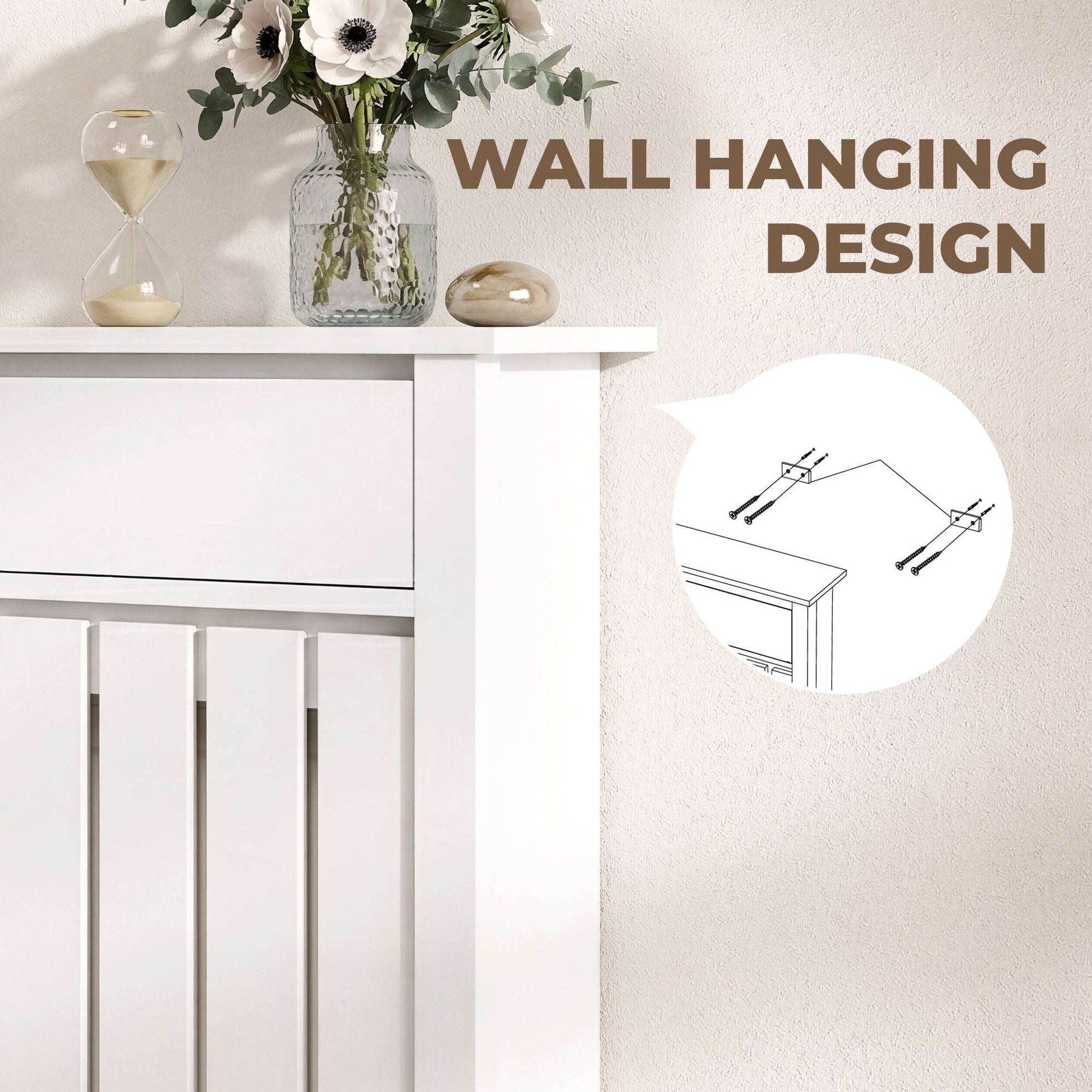 MDF & Particle Board Radiator Cover with 1 Drawer | Vertical Slats | Flat Top Display Surface | Wall Mountable | Pre-Cut Outs | 14kg Capacity | 88.5x19x93cm | White