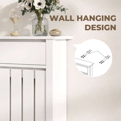MDF & Particle Board Radiator Cover with 1 Drawer | Vertical Slats | Flat Top Display Surface | Wall Mountable | Pre-Cut Outs | 14kg Capacity | 88.5x19x93cm | White