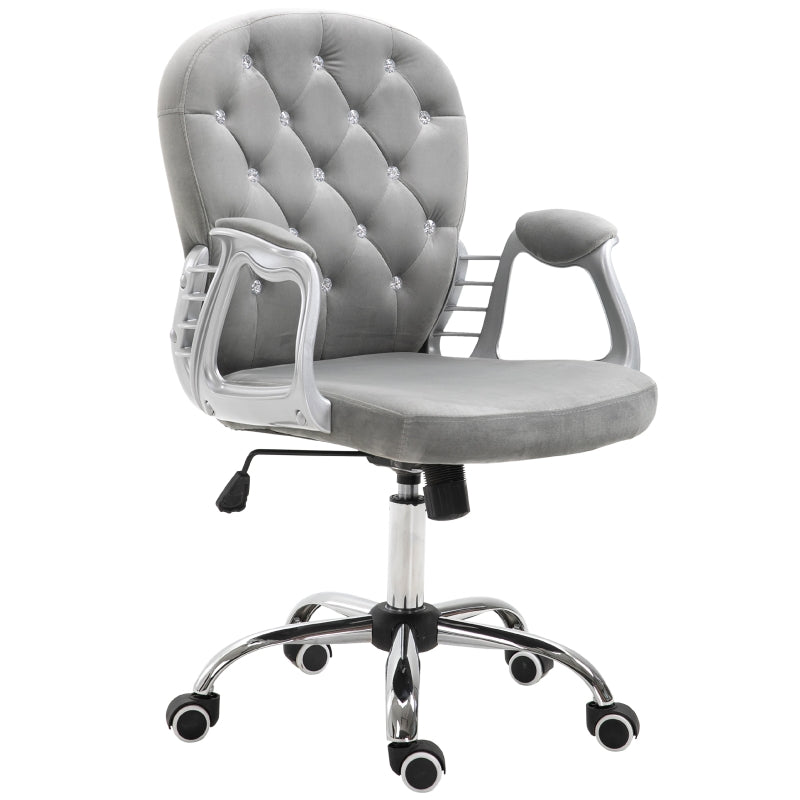Vinsetto Height Adjustable Home Office Chair, Button Tufted Computer Chair with Padded Armrests and Tilt Function