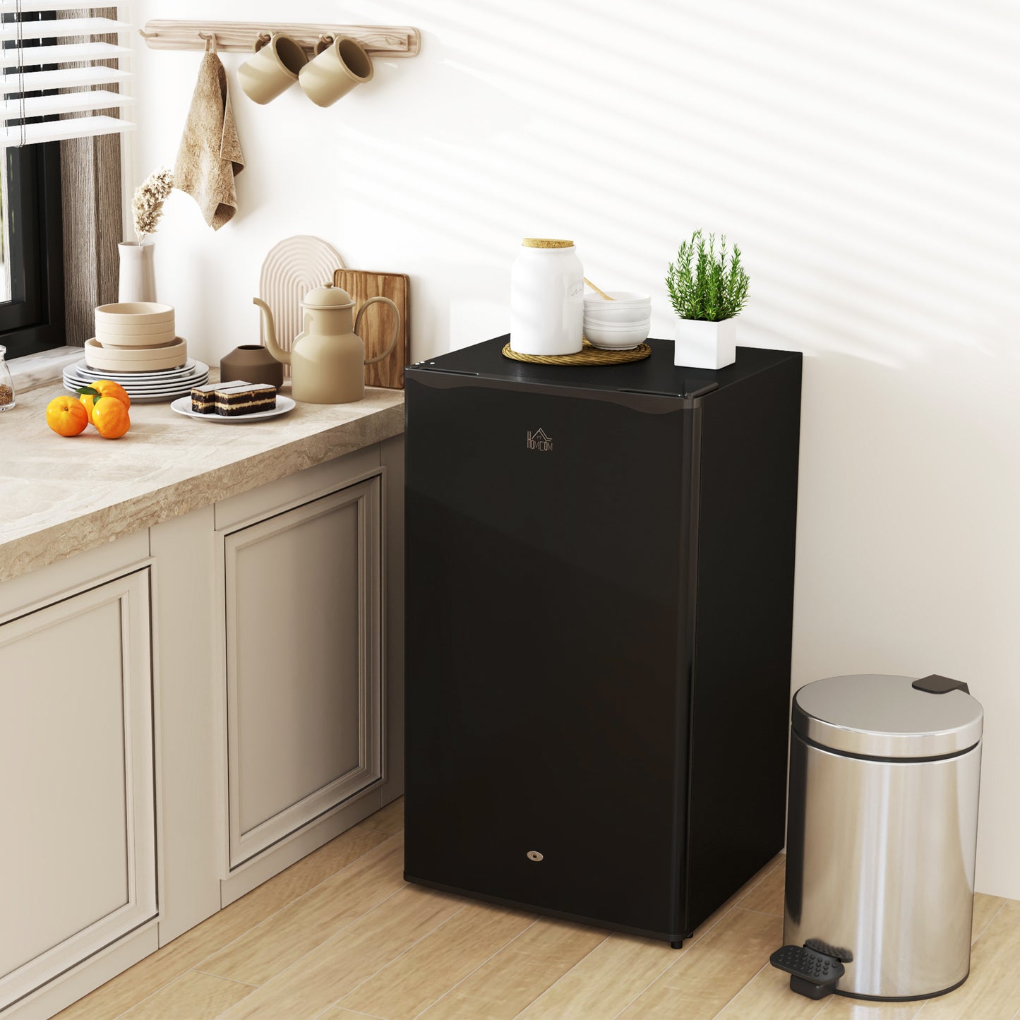 91L Freestanding Under-Counter Fridge Freezer with Lock - Black