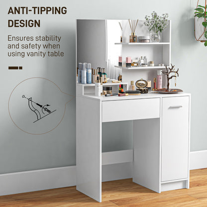 Dressing Table with Mirror and Stool, Vanity Table, Modern Makeup Desk with Drawer, Storage Cabinet and Adjustable Shelf for Bedroom, White