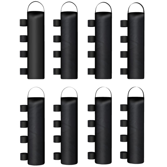 8 Pack Gazebo Sand Weight Bags | 5kg Each | 600D Oxford | Hook & Loop Fastener | Carry Handle | Legs up to 30x30mm | Black