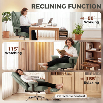 Reclining Executive Office Chair | 155° Recline | Retractable Footrest | Pocket Spring Seat | Pet-Friendly Faux Leather | Green | 120kg