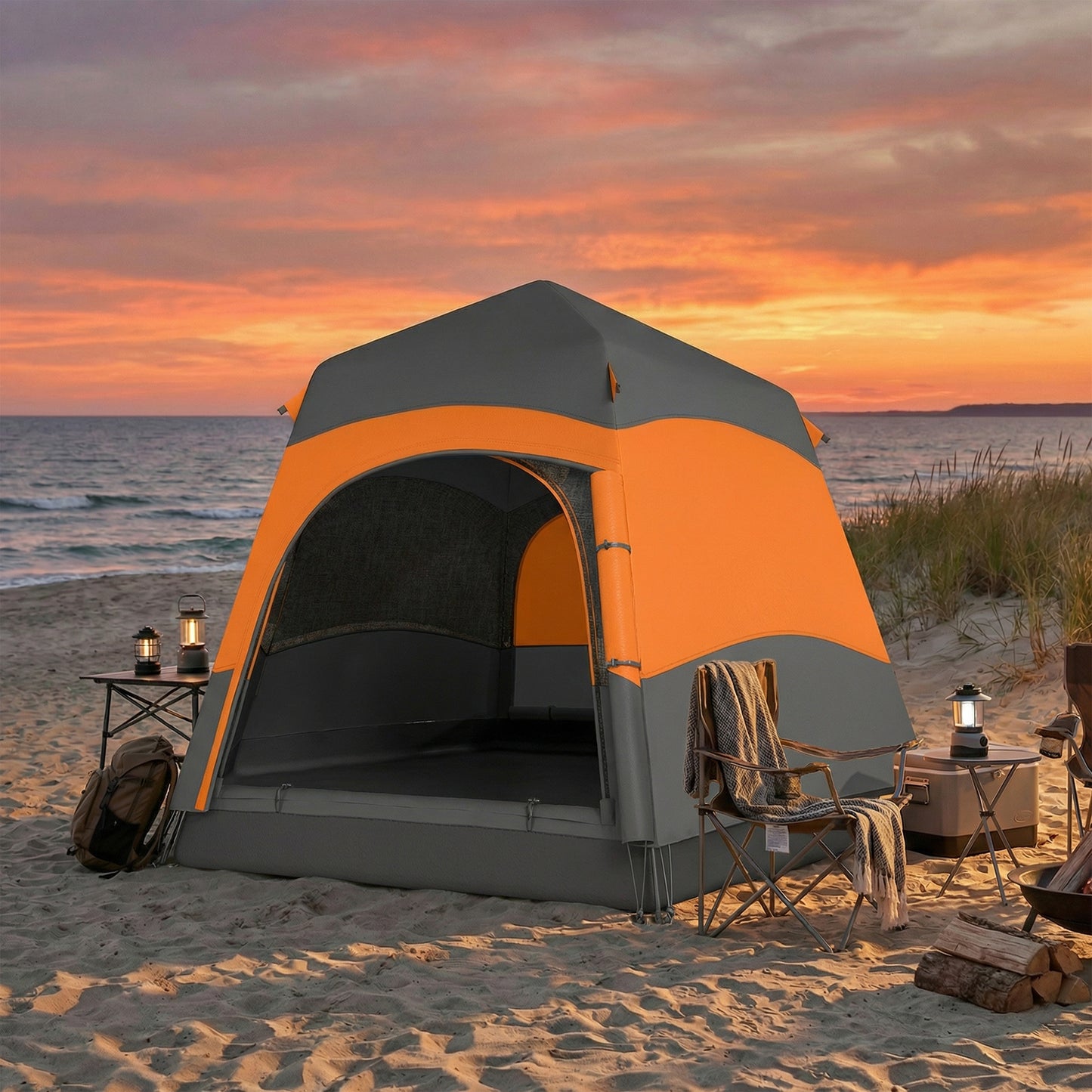 Outsunny Double Layer Instant Pop Up Tent with Rainfly, Portable Camping Shelter with Sewn-in Groundsheet and Carry Bag