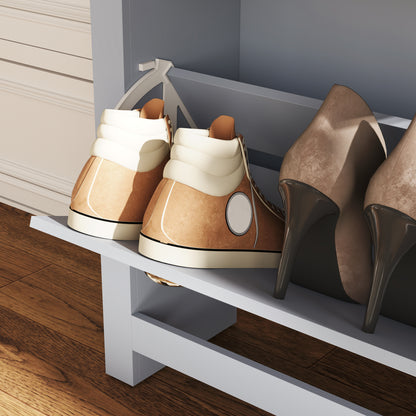 2 Drawer Shoe Cabinet Modern Narrow Shoe Cupboard Hallway Wooden Storage Organiser with Flip Doors Adjustable Shelf for 6-12 Pairs