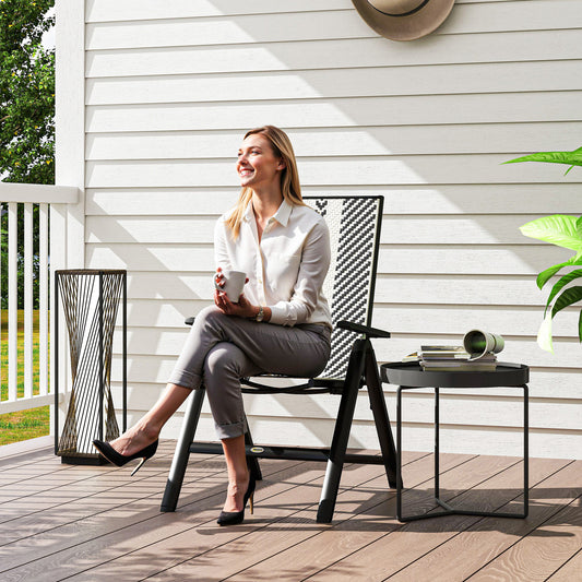 Outsunny Rattan Reclining Folding 5 Position Garden Chair - Black / Grey / Orange