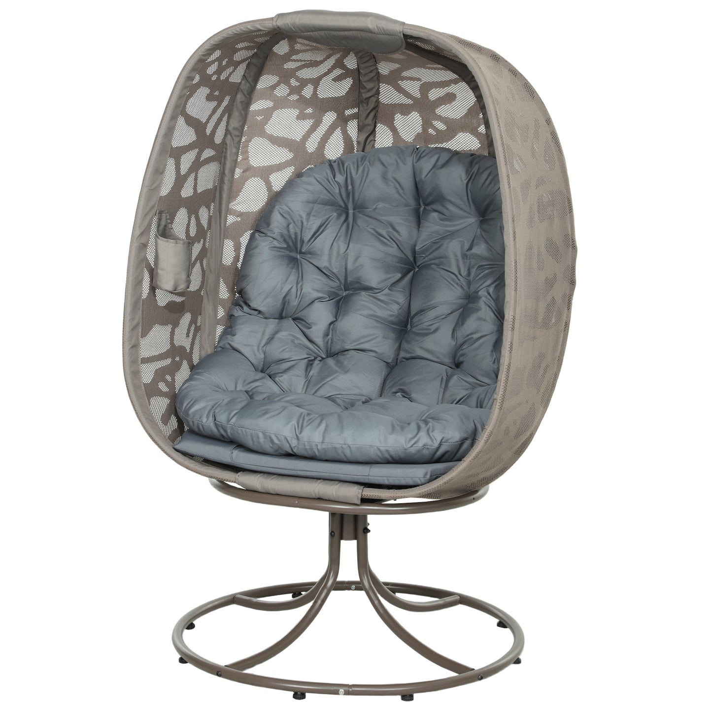 Swivel Egg Chair with Cushions, Foldable Basket Seat and Metal Frame, Indoor Outdoor Lounge Chair for Balcony, Patio and Living Room