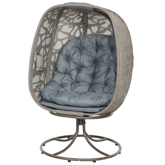 Swivel Egg Chair with Cushions, Foldable Basket Seat and Metal Frame, Indoor Outdoor Lounge Chair for Balcony, Patio and Living Room
