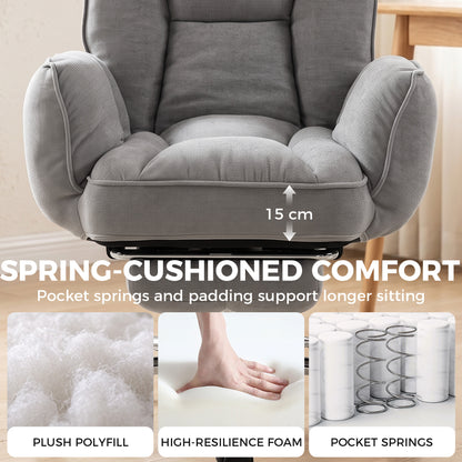 Reclining Office Chair | Grey Linen-Look Fabric & Pocket-Sprung Seat | 135° Recline, Pull-Out Footrest & 5-Position Flip-Up Arms | Height Adjustable