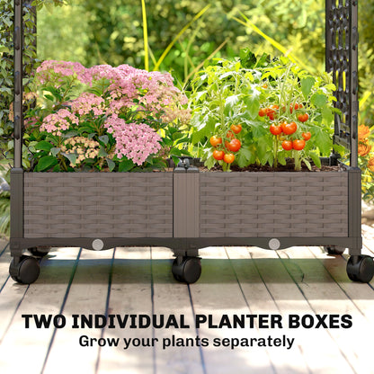 Raised Garden Bed on Wheels with Arch & Side Trellis | 2 Planter Boxes 48L Total | PE-Coated Steel | 8 Drainage Holes | 6 Wheels | 10kg per Box | 102x40x155cm | Black