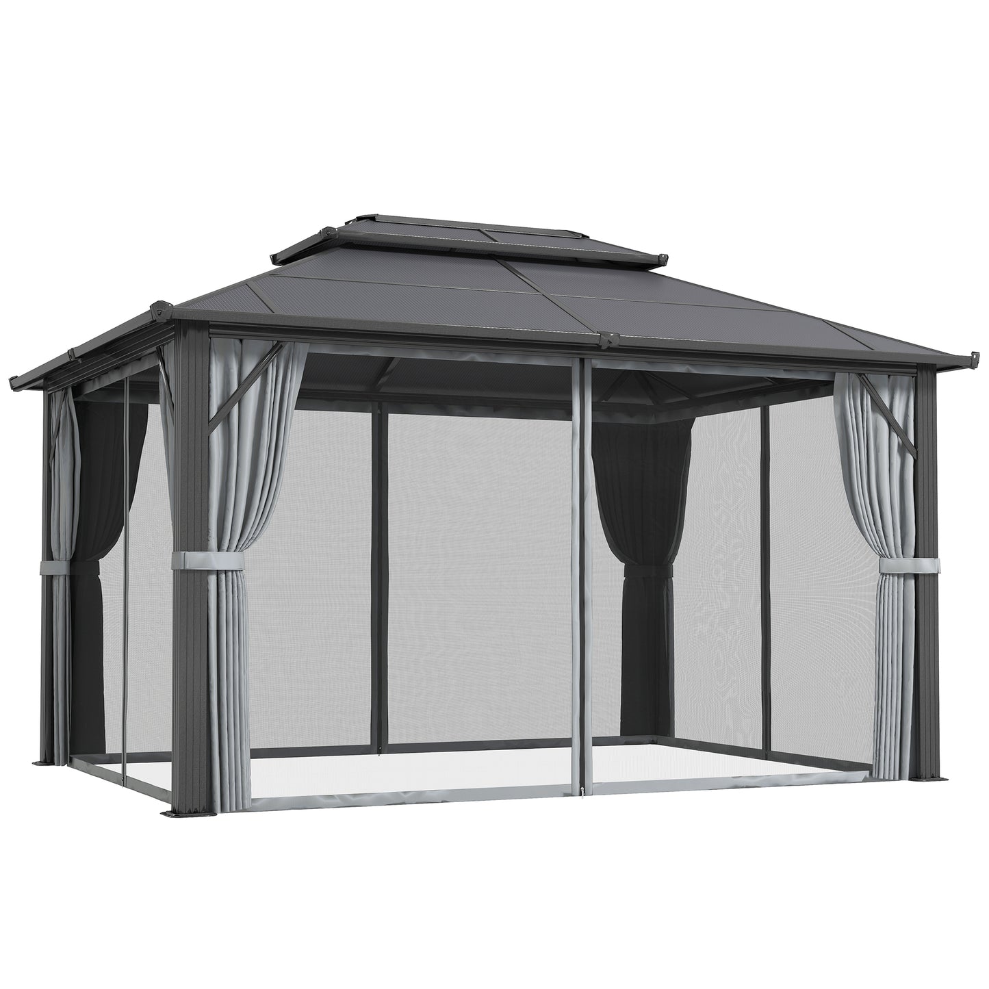 3 x 4m Hardtop Gazebo Canopy with UPF30+ Double Polycarbonate Roof, Aluminium Frame Garden Gazebo Permanent Pavilion, Grey