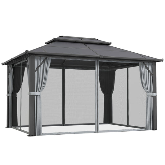 3 x 4m Hardtop Gazebo Canopy with UPF30+ Double Polycarbonate Roof, Aluminium Frame Garden Gazebo Permanent Pavilion, Grey