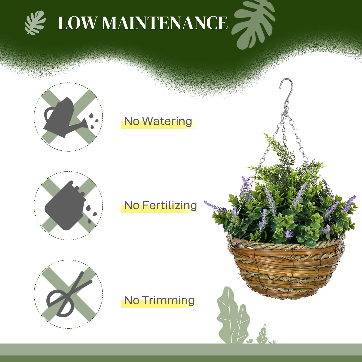 Outsunny 2 Piece Artificial Lisianthus Flower Hanging Planter with Basket for Indoor Outdoor Decoration, Purple