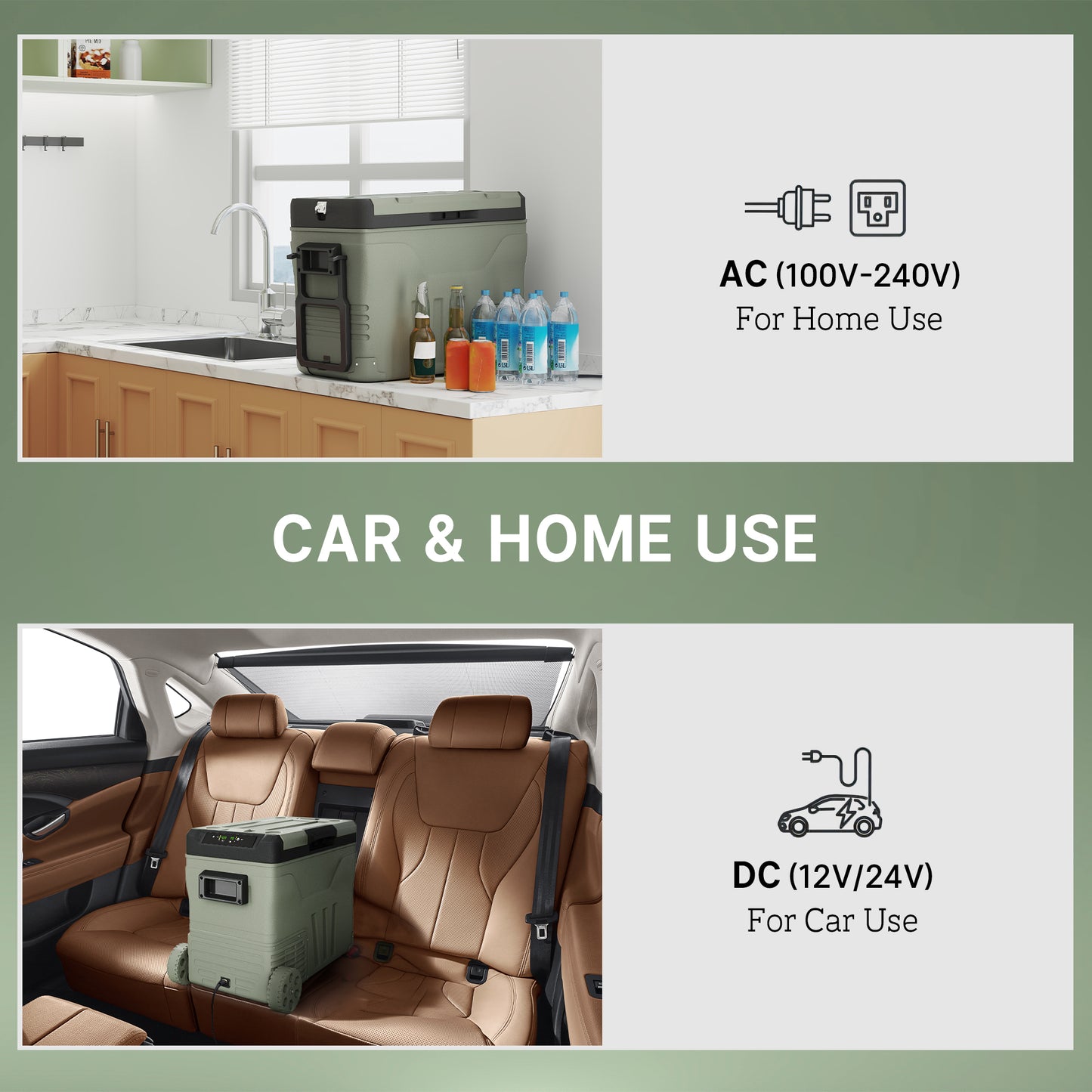 45L Camping Fridge Freezer Dual Zone, Portable Car Fridge 12V/24V DC & 100-240V AC, Electric Cool Box -20℃-20℃ with Wheels and LED Light
