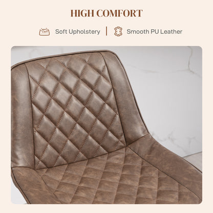 Retro Style Bar Stools Set of 2, Retro Adjustable Kitchen Stool, Swivel PU Leather Upholstered Bar Chairs with Back, Footrest and Steel Base, Brown