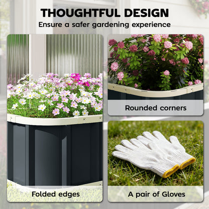 Galvanised Steel Raised Garden Bed | Folded Safety Edges | Snap-On Tool-Free Assembly | Powder-Coated Rust-Resistant | Open Bottom | 136x52x31cm | Herbs Flowers & Veg | Dark Grey