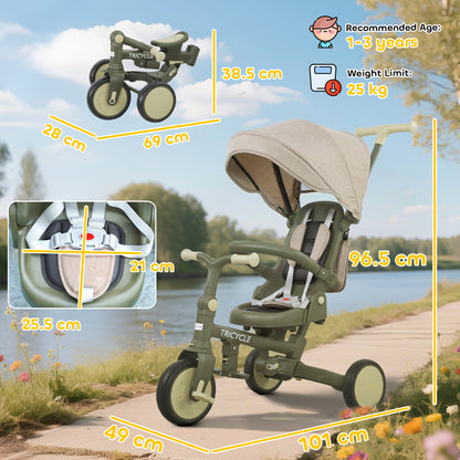 AIYAPLAY 5 in 1 Kids Trike with Adjustable Backrest, Toddler Tricycle with Push Handlebar, Adjustable Backrest