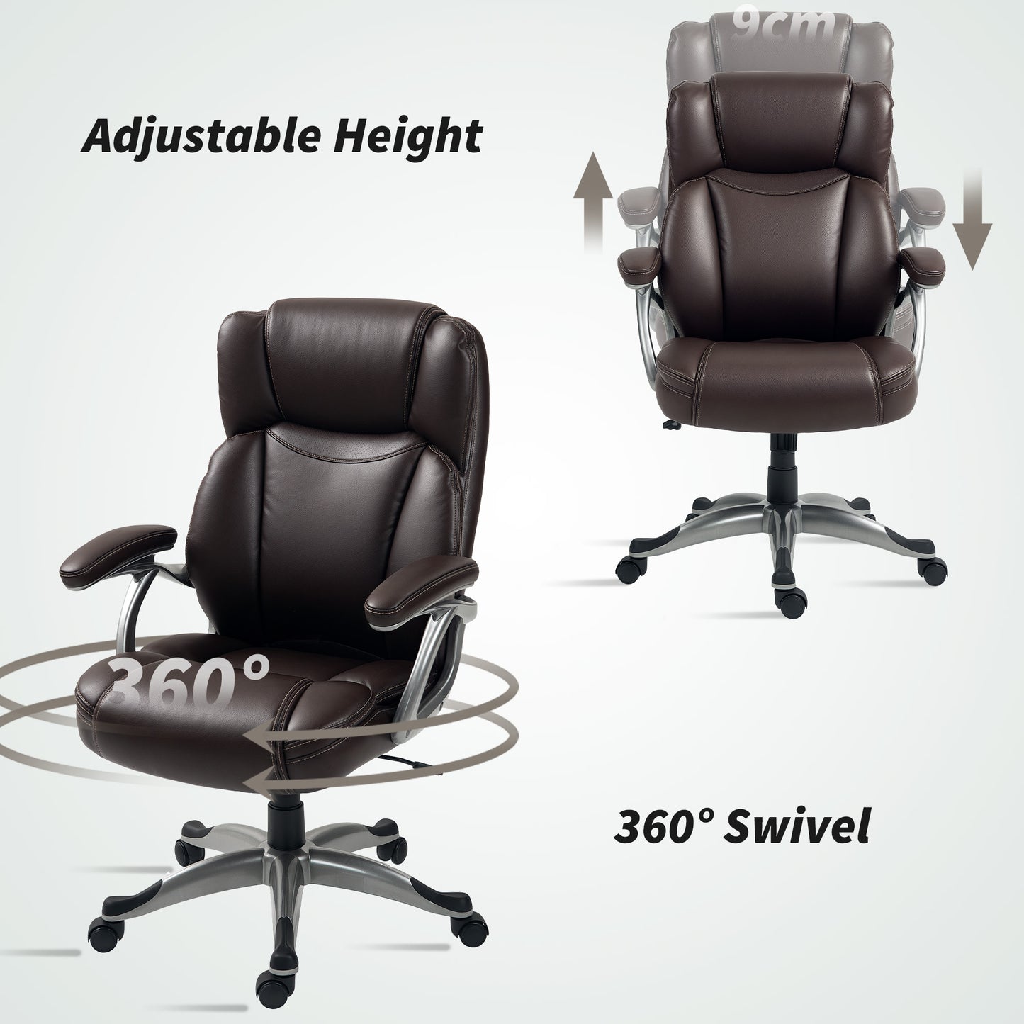 Executive Office Chair, PU Leather Desk Chair with Adjustable Height, Swivel Computer Chair with Tilt Function for Home Office, Brown