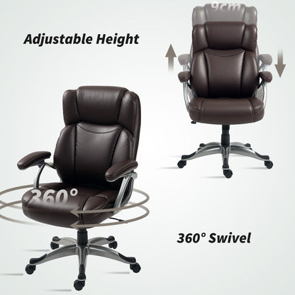 Executive Office Chair, PU Leather Desk Chair with Adjustable Height, Swivel Computer Chair with Tilt Function for Home Office, Brown