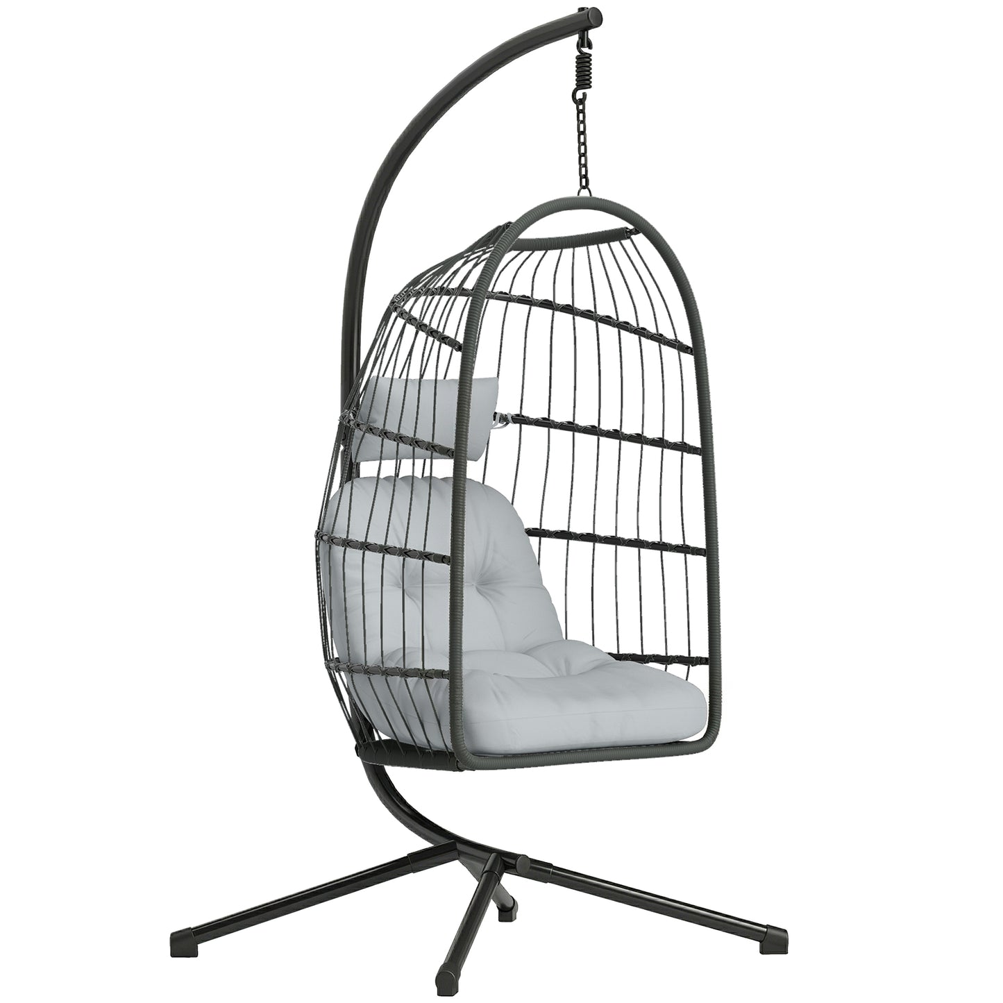 Hanging Egg Chair with Stand | 15cm Cushion | Foldable Basket | Safety Strap | Dark/Light Grey