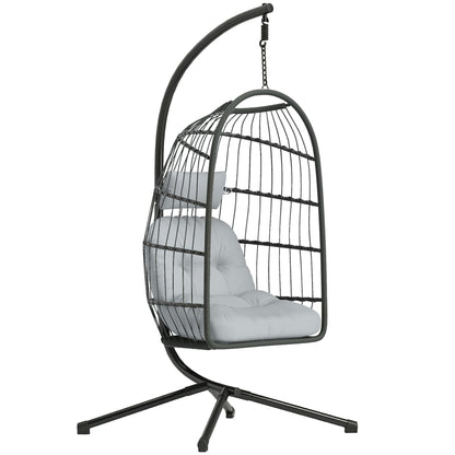 Hanging Egg Chair with Stand | 15cm Cushion | Foldable Basket | Safety Strap | Dark/Light Grey