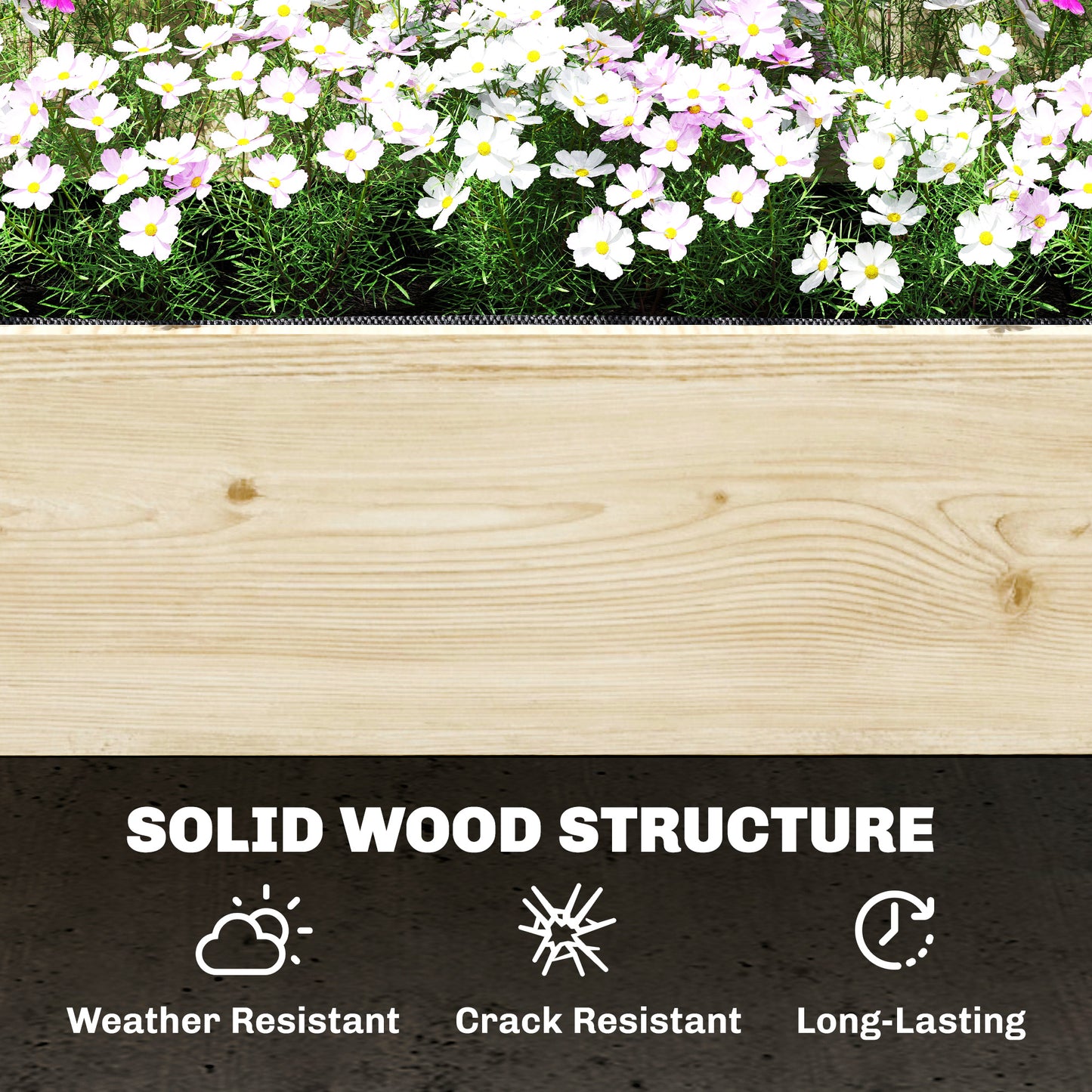 2-Tier Stepped Raised Garden Bed with Trellis | Fir Wood | 2 Planter Boxes with Liners | Drainage Gaps | 40kg Capacity | Ergonomic Tiered Design | 108x62x120cm | Natural Wood