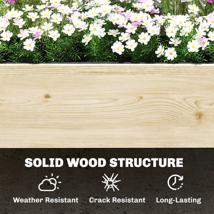 2-Tier Stepped Raised Garden Bed with Trellis | Fir Wood | 2 Planter Boxes with Liners | Drainage Gaps | 40kg Capacity | Ergonomic Tiered Design | 108x62x120cm | Natural Wood