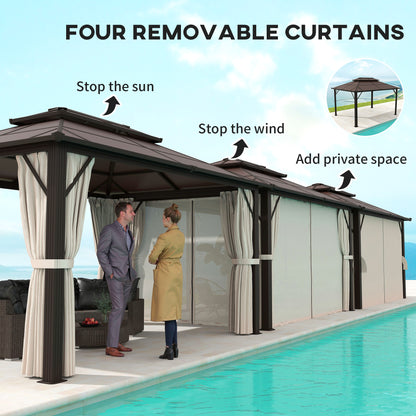 3 x 4m Hardtop Gazebo Canopy with UPF30+ Double Polycarbonate Roof, Aluminium Frame Garden Gazebo Permanent Pavilion, Beige