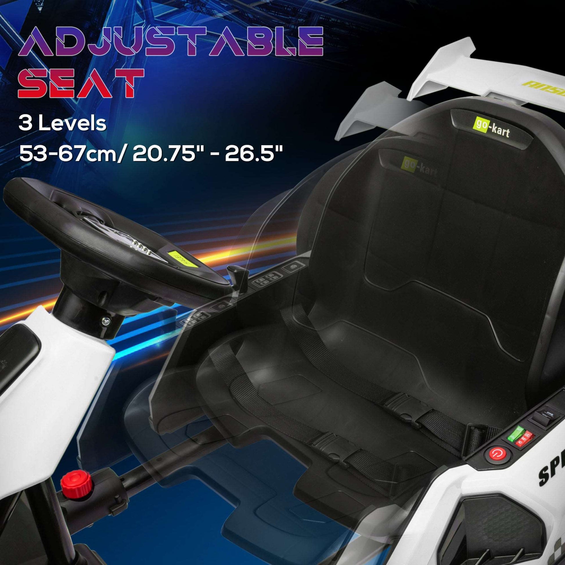 24V Electric Go Kart for Kids with Adjustable Seat for 6-12 Years Old, White