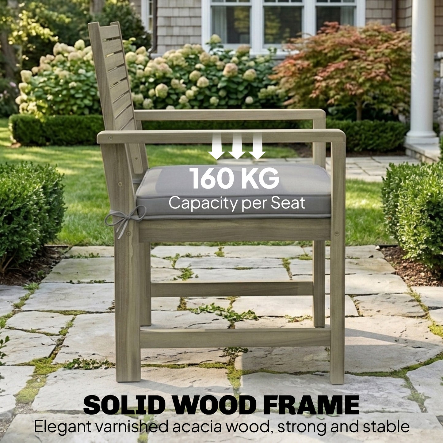4-Piece Acacia Wood Garden Sofa Set | Loveseat, 2 Armchairs & Table | Light Grey Cushions