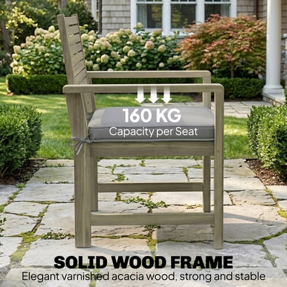 4-Piece Acacia Wood Garden Sofa Set | Loveseat, 2 Armchairs & Table | Light Grey Cushions