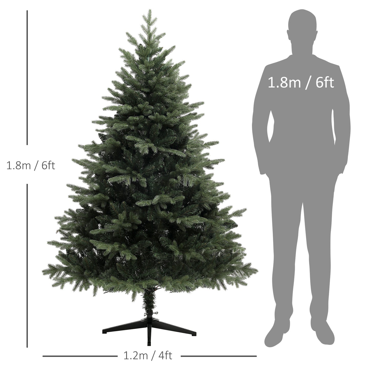 6ft Artificial Spruce Christmas Tree with 1696 Branch Tips and Foldable Steel Base, Realistic Hinged Tree, Holiday Décor for Home Office, Green