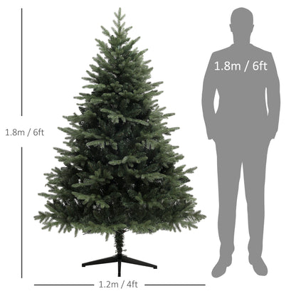 6ft Artificial Spruce Christmas Tree with 1696 Branch Tips and Foldable Steel Base, Realistic Hinged Tree, Holiday Décor for Home Office, Green
