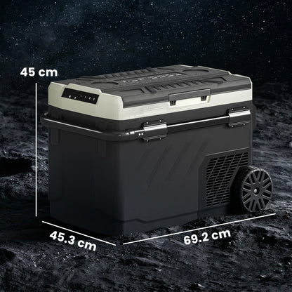 Outsunny 40L Compressor Car Fridge Freezer, Dual Zone Camping Refrigerator with App Control, Telescopic Handle, -20°C-20°C