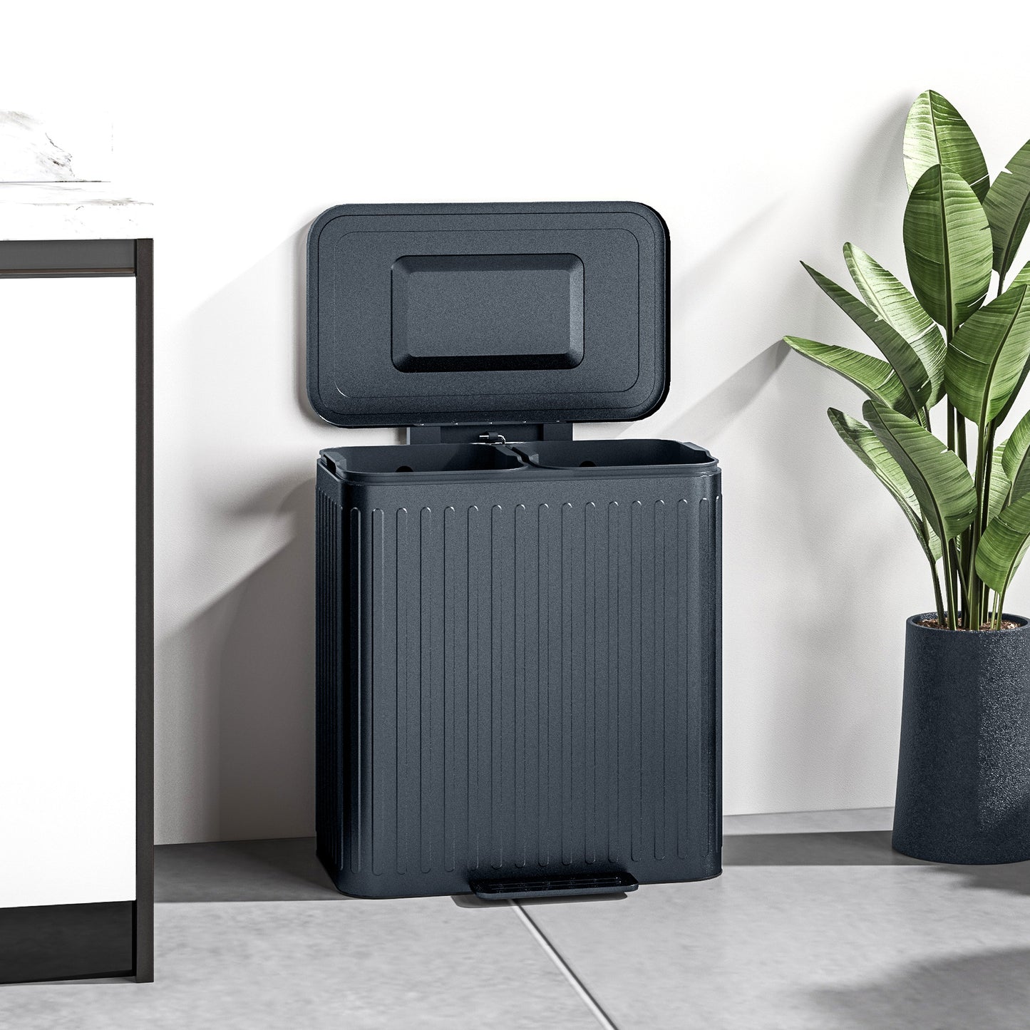 Dual Kitchen Bin, 2 x 20L Double Bin for Recycling and Waste, Fingerprint-proof Pedal Bin with Soft-Close Lid, Removable Inner Buckets, Black
